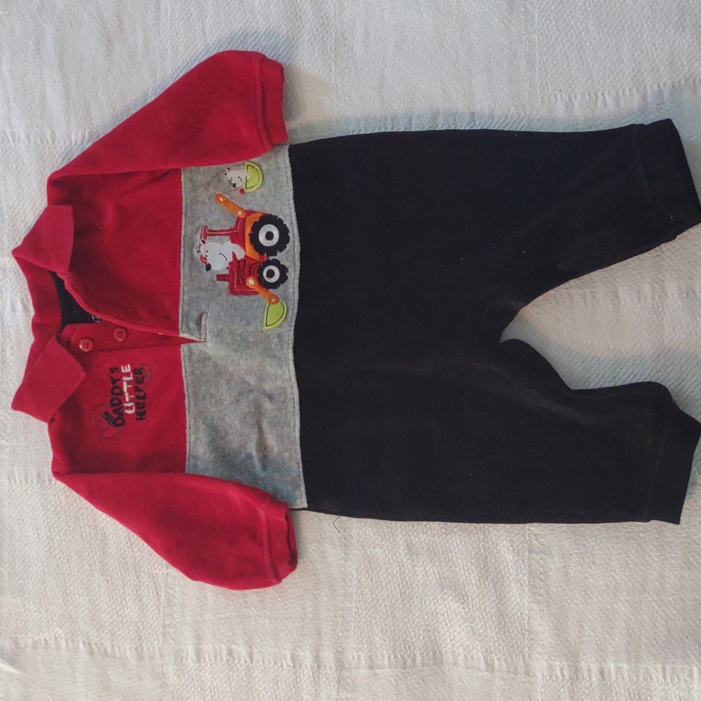 Okie dokie long sleeve warm onesie, red, grey and black 6-9 months.